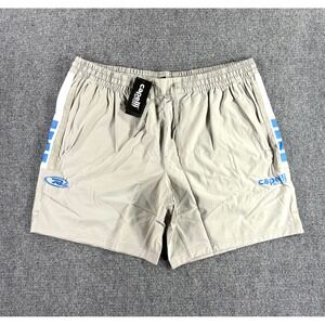 Capelli Sport Mens XL Athletic Soccer Shorts Tan Blue Stripe Zipper Pocket NWT